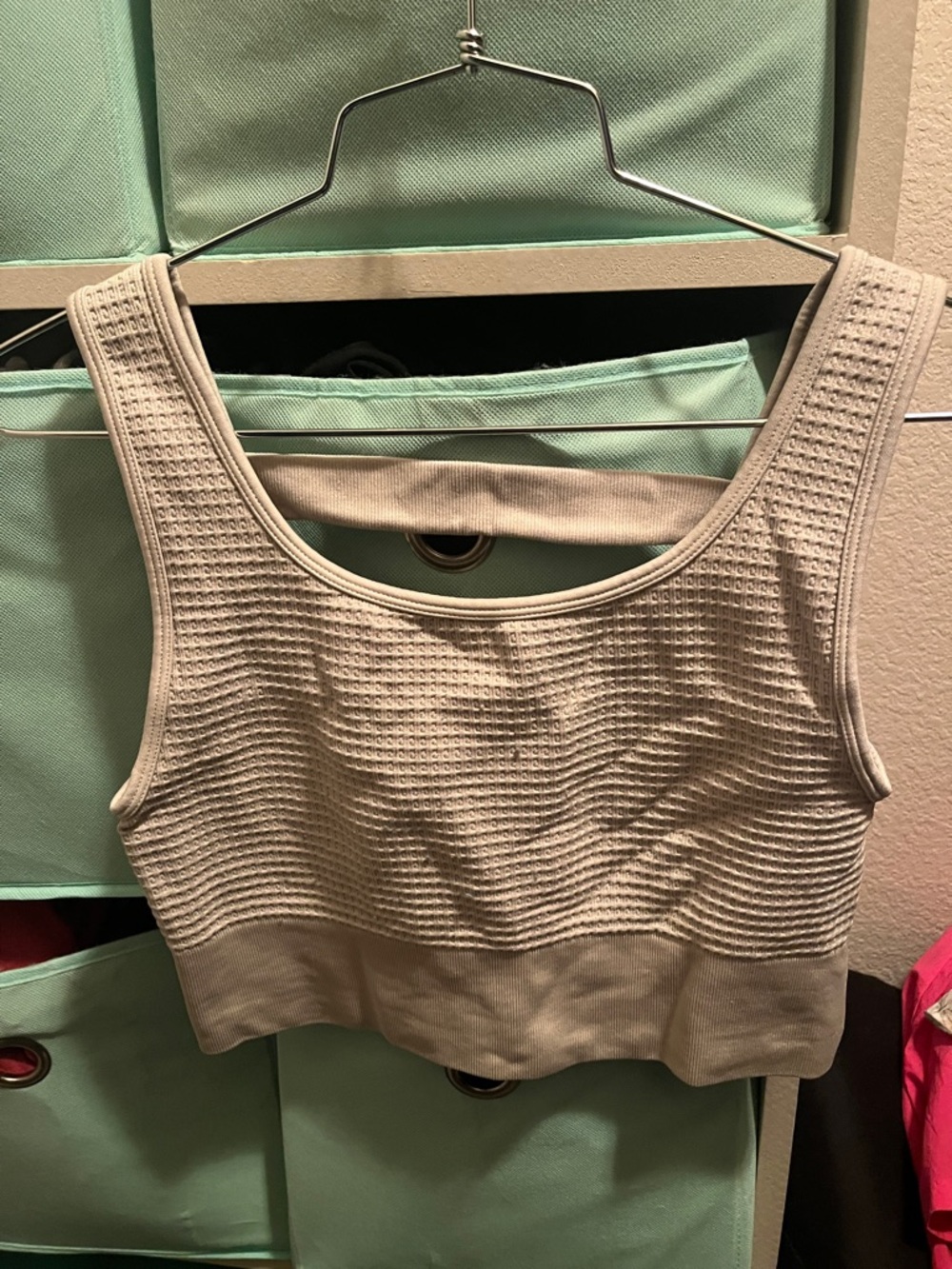 Yogalicious cream Textured Waffle Crop Tank